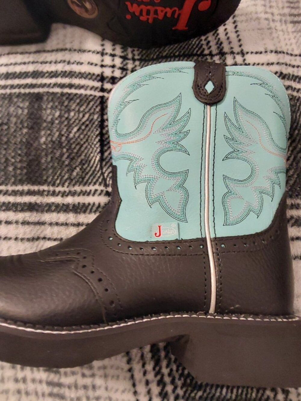 JUSTIN BOOTS GYPSY LEATHER ROUND TOE COWBOY BOOTS TURQUOISE NEW W TAGS, BEAUTY - Picture 8 of 16